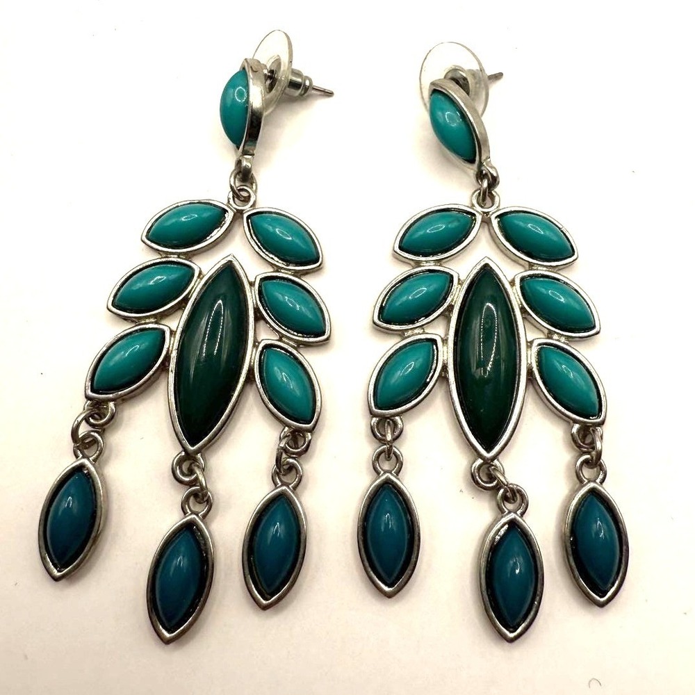 Vintage Turquoise Tone‎ Chandelier Earrings – Silver Tone Marquise